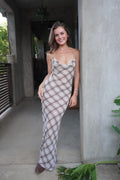 Brown Plaid Sheer Maxi Dress