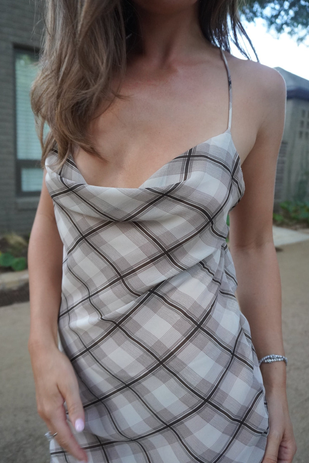 Brown Plaid Sheer Maxi Dress