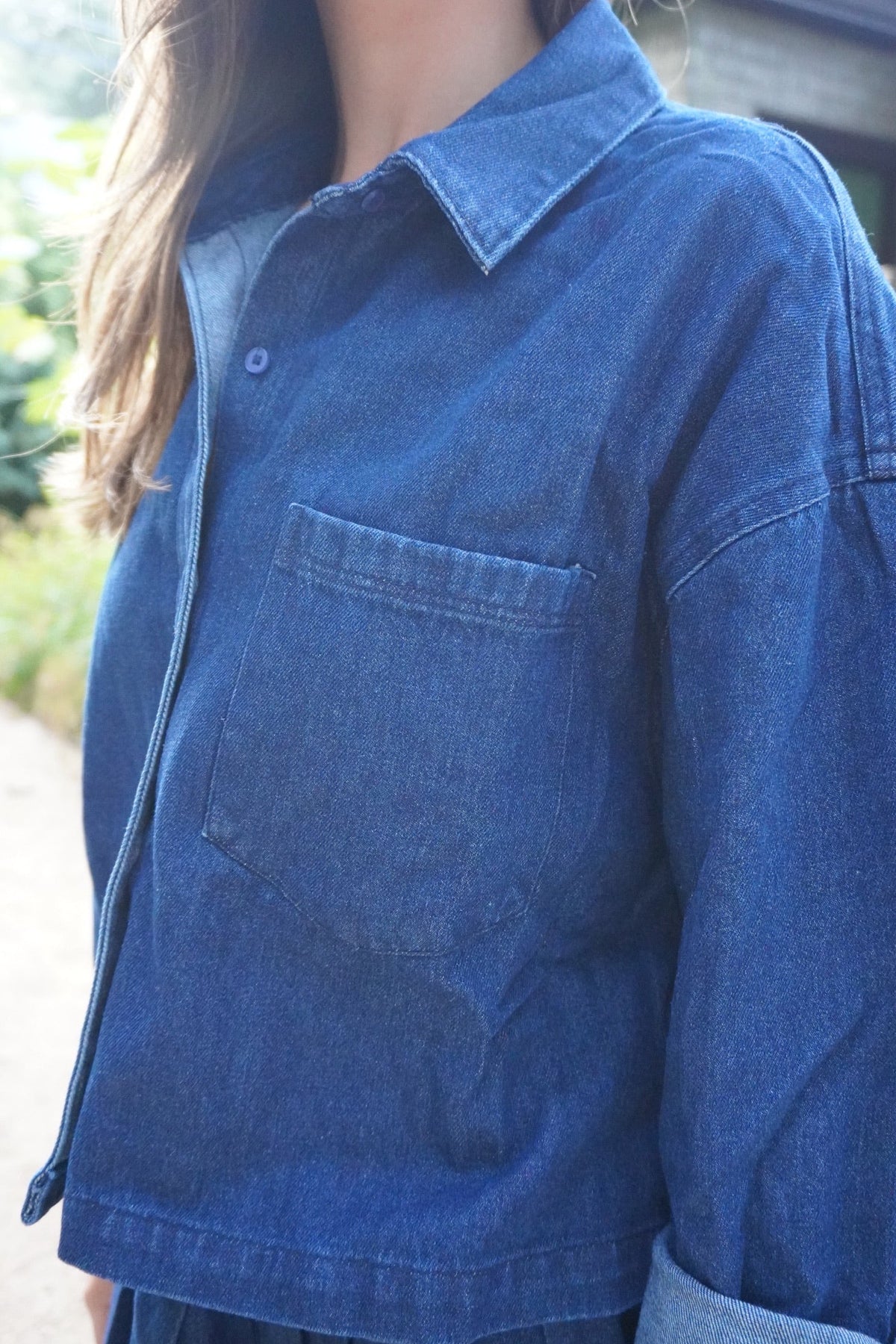 Dark Wash Denim Cropped Shirt & Skort Set